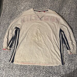VINTAGE Tommy Hilfiger Gray and Navy Long Sleeve Top